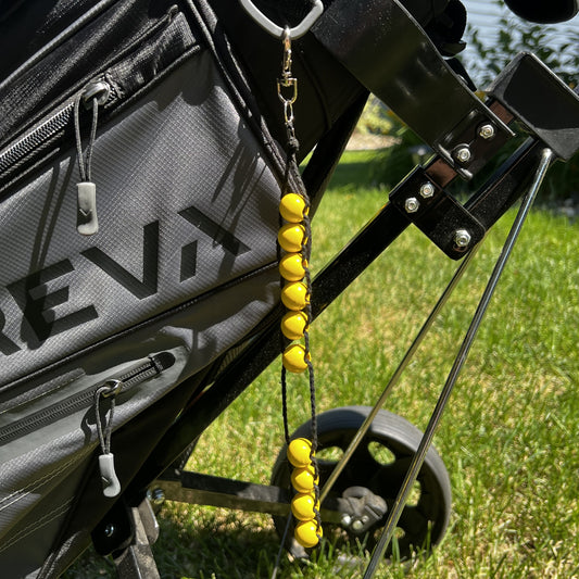 Beaded Golf Score Counter Keychain Black String and Yellow Beads- Sports / School Theme Colors