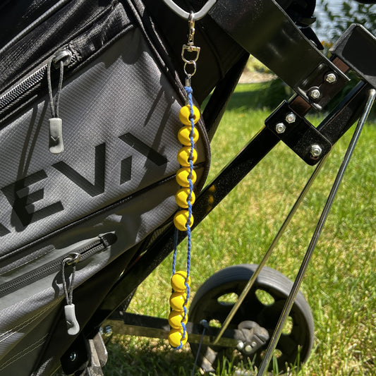 Beaded Golf Score Counter Keychain Blue String and Yellow Beads- Sports / School Theme Colors