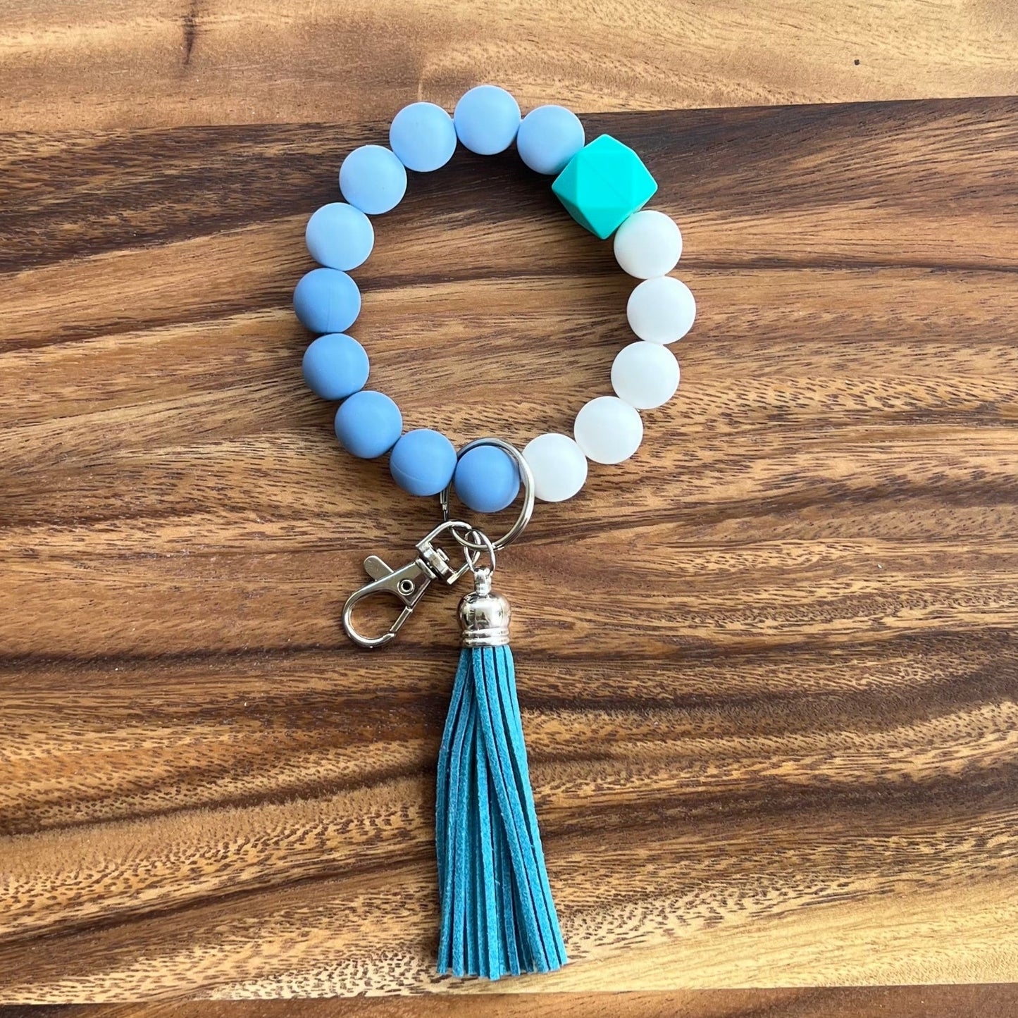 Bracelet Wristlet with Silicone Chunky Colorful Beads & Tassel for Women – Stylish Wrist Key Ring Accessory