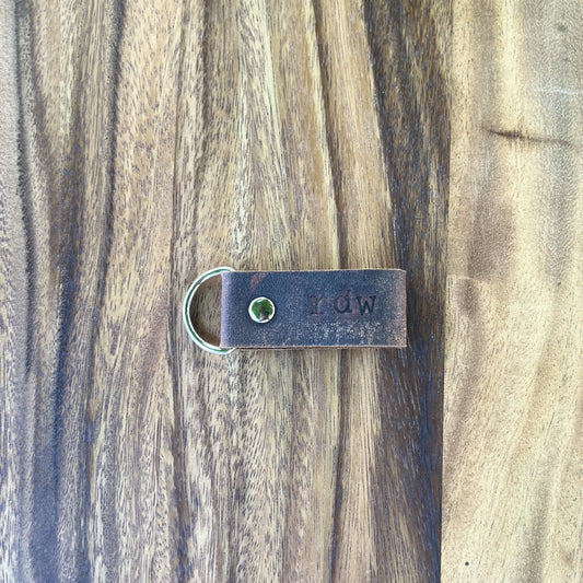 Custom Leather Keychain - Genuine Leather Embossed with Personalized Initials - Made to Order