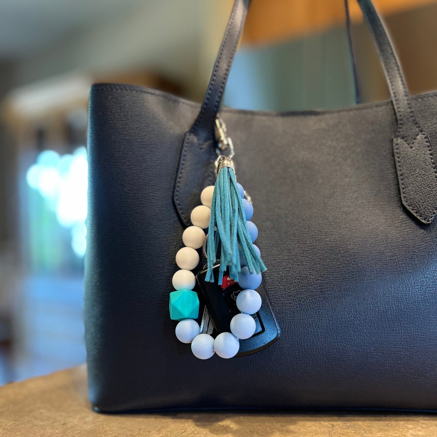 Bracelet Wristlet with Silicone Chunky Colorful Beads & Tassel for Women – Stylish Wrist Key Ring Accessory