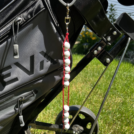 Beaded Golf Score Counter Keychain Red String and White Beads- Sports / School Theme Colors