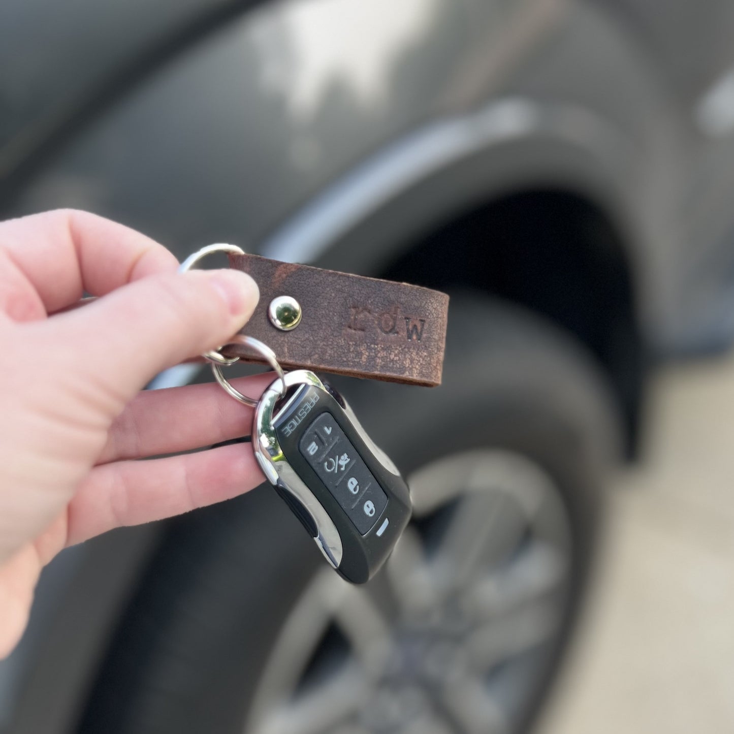 Custom Leather Keychain - Genuine Leather Embossed with Personalized Initials - Made to Order
