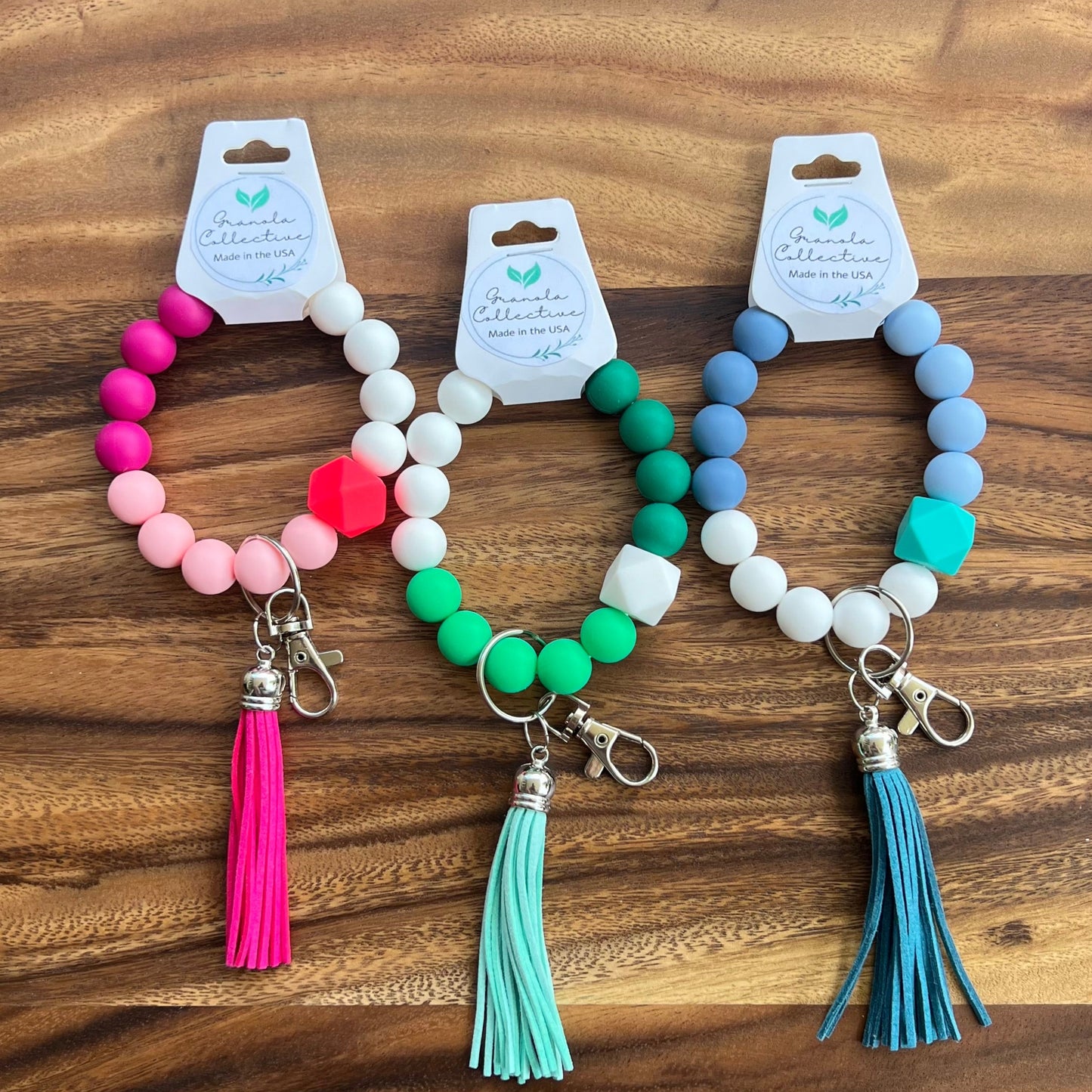 Bracelet Wristlet with Silicone Chunky Colorful Beads & Tassel for Women – Stylish Wrist Key Ring Accessory
