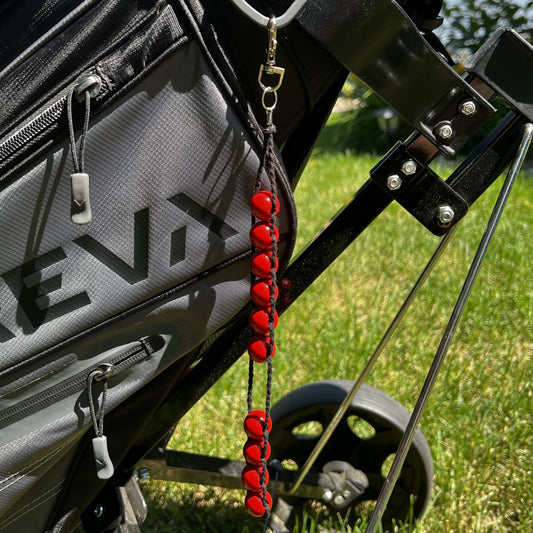 Beaded Golf Score Counter Keychain Black String and Red Beads- Sports / School Theme Colors