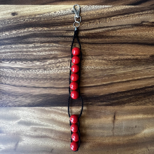 Beaded Golf Score Counter Keychain Black String and Red Beads- Sports / School Theme Colors