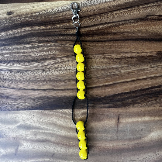 Beaded Golf Score Counter Keychain Black String and Yellow Beads- Sports / School Theme Colors