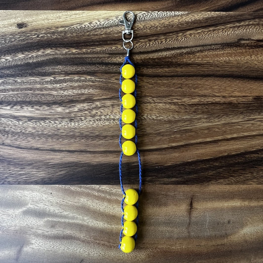 Beaded Golf Score Counter Keychain Blue String and Yellow Beads- Sports / School Theme Colors