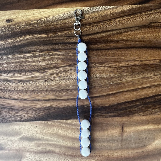 Beaded Golf Score Counter Keychain Blue String and White Beads- Sports / School Theme Colors