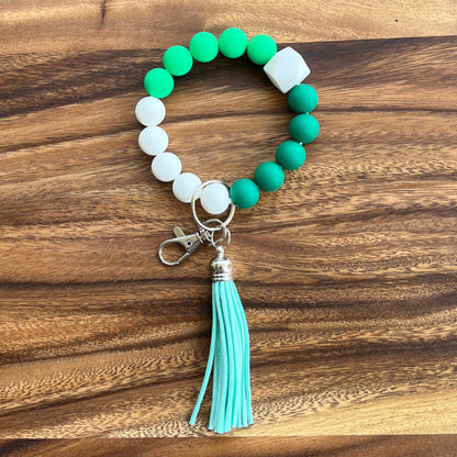 Bracelet Wristlet with Silicone Chunky Colorful Beads & Tassel for Women – Stylish Wrist Key Ring Accessory