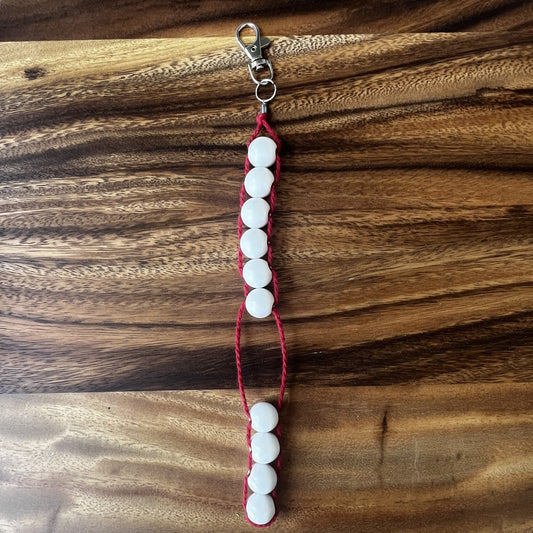 Beaded Golf Score Counter Keychain Red String and White Beads- Sports / School Theme Colors