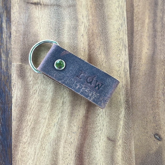 Custom Leather Keychain - Genuine Leather Embossed with Personalized Initials - Made to Order