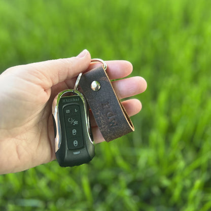 Custom Leather Keychain - Genuine Leather Embossed with Personalized Initials - Made to Order