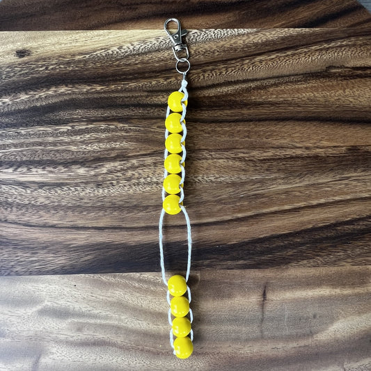 Beaded Golf Score Counter Keychain White String and Yellow Beads- Sports / School Theme Colors